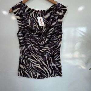 Velvet Animal Print Cowl Neck Sleeveless TopPetite